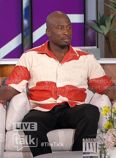 Akbar’s red and white printed shirt on The Talk