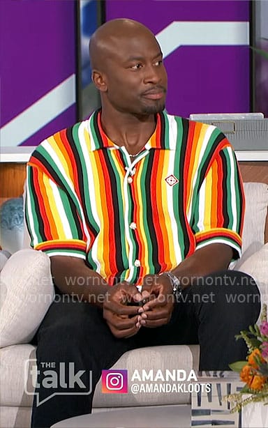 Akbar’s vertical stripe button down shirt on The Talk