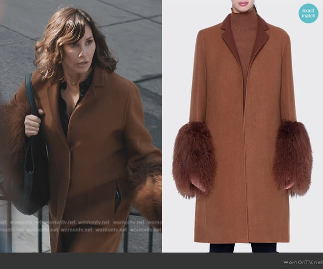 Akris Cashmere Coat with Shearling Cuffs worn by (Gina Gershon) on Elsbeth