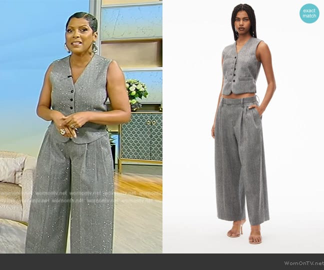 Alexander Wang Collarless Vest in Herringbone worn by Tamron Hall on Tamron Hall Show