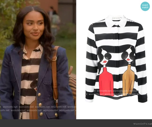 Alice + Olivia Willa Stace Face silk shirt worn by Kiela (Daniella Perkins) on Grown-ish