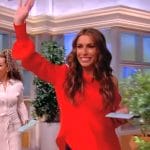 Alyssa’s red off shoulder blouse on The View