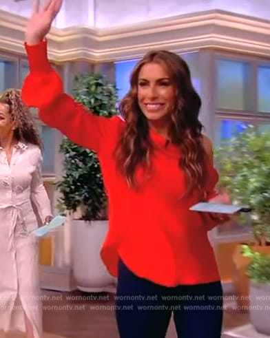 Alyssa’s red off shoulder blouse on The View