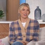 Amanda’s beige and blue checked cardigan on The Talk
