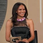Amanda Garrigus’s black embellished ruffle gown on E! News