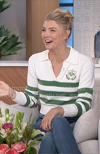 Amanda’s green striped polo sweater on The Talk