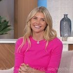 Amanda’s pink sweater and white faux leather skirt on The Talk
