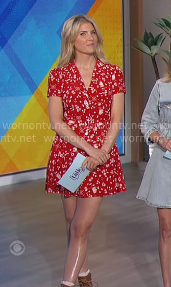Amanda’s red printed mini dress on The Talk