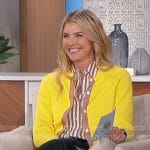 Amanda’s yellow cardigan and brown striped shirt on The Talk