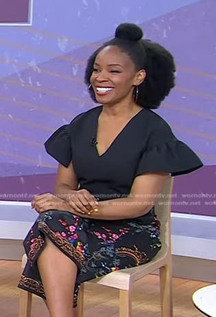 Amber Ruffin’s black floral jumpsuit on Today