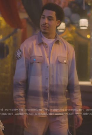 Andre’s tie dye denim jacket and jeans on Grown-ish