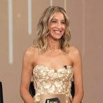 Andrea Lavinthal’s gold floral maxi dress on E! News