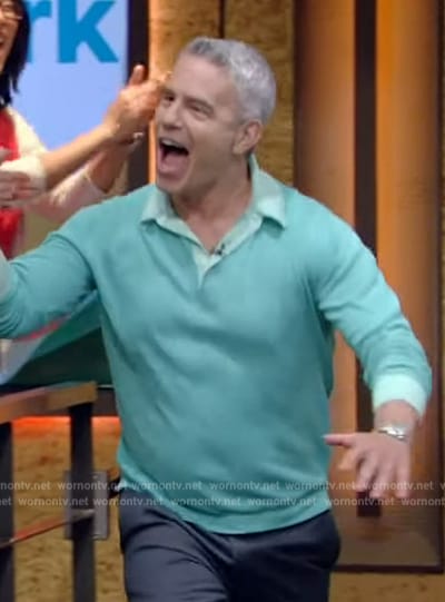 Andy Cohen’s blue polo sweater on Live with Kelly and Mark