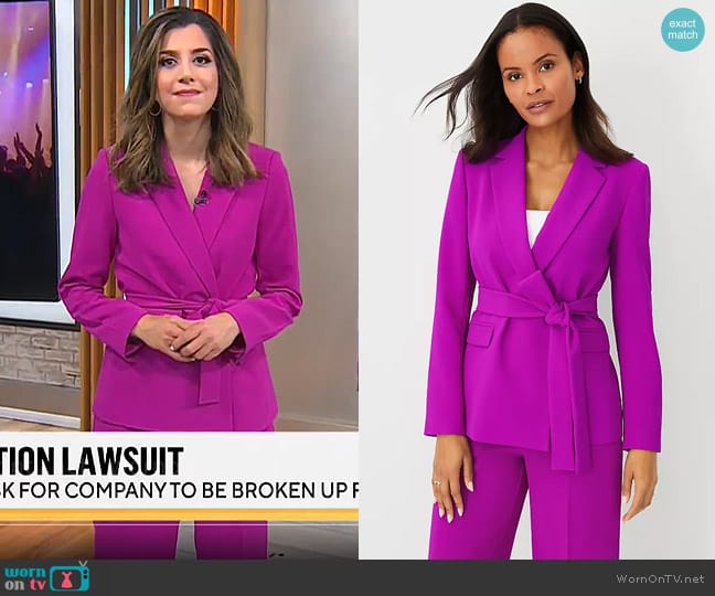 Ann Taylor Crepe Belted Blazer in Vibrant Magenta worn by Nicole Sganga on CBS Mornings