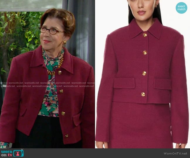 Babaton Frances Jacket in Elixer Purple worn by Rita Lesley (Maggie Carney) on Days of our Lives