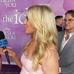 Ashley Bellman’s pink embellished trim dress on E! News