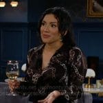 Audra’s black chain print button down blouse on The Young and the Restless