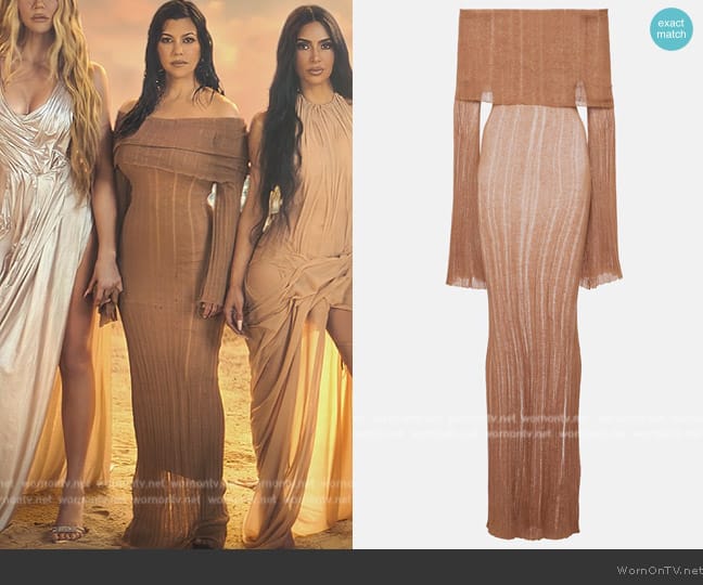 Aya Muse Atra off-shoulder linen-blend maxi dress worn by Kourtney Kardashian (Kourtney Kardashian) on The Kardashians
