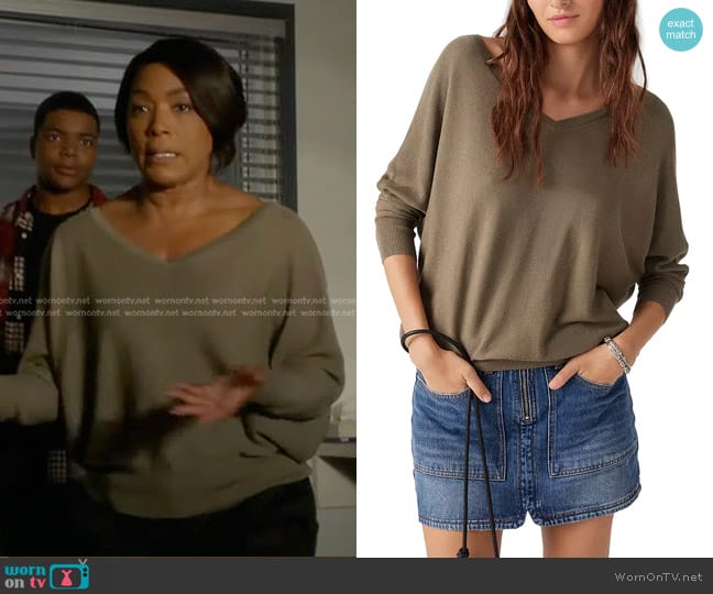 Ba&Sh Elsy Button Back Sweater in Khaki worn by Athena Grant (Angela Bassett) on 9-1-1