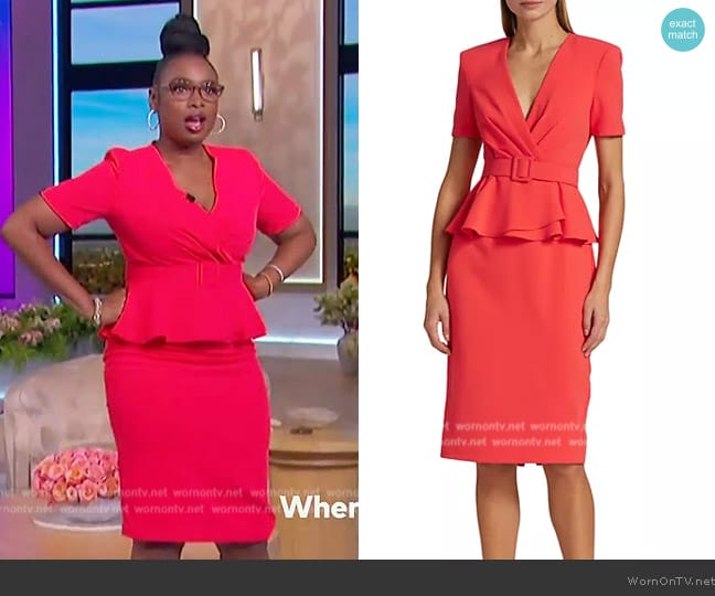 Badgley Mischka Belted Short-Sleeve Peplum Dress worn by Jennifer Hudson on The Jennifer Hudson Show