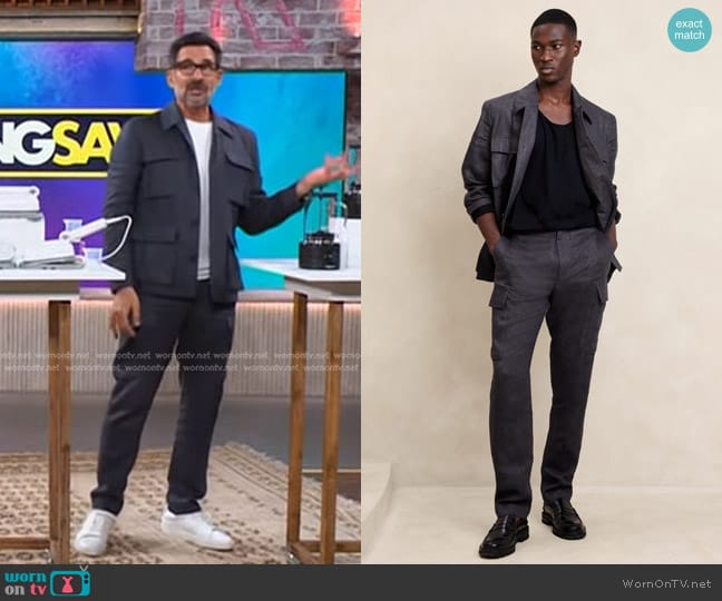 Banana Republic Asilomar Linen Jacket in Navy Blue worn by Lawrence Zarian on The Kelly Clarkson Show