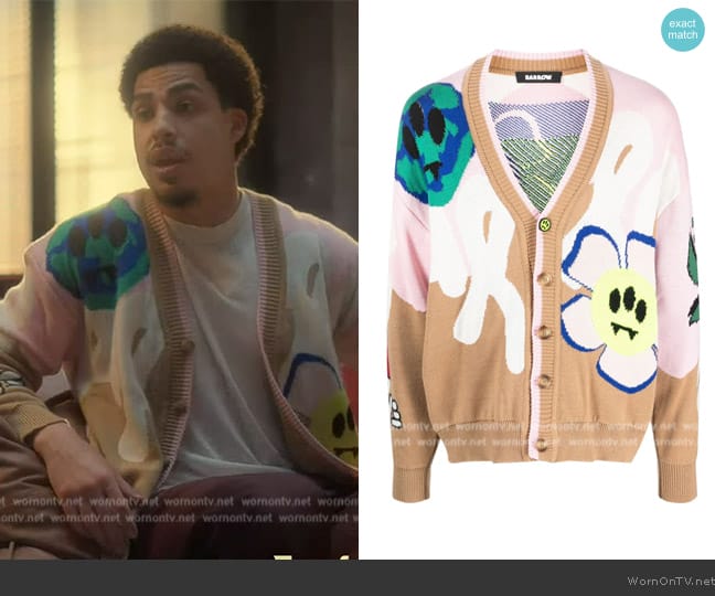 Barrow Intarsia-knit wool-blend cardigan worn by Andre Johnson, Jr. (Marcus Scribner) on Grown-ish