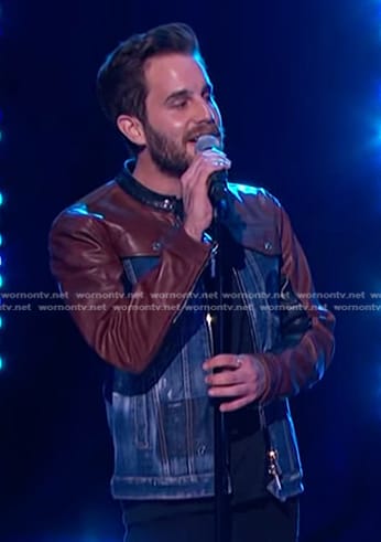 Ben Platt’s leather and denim patchwork jacket on The Kelly Clarkson Show