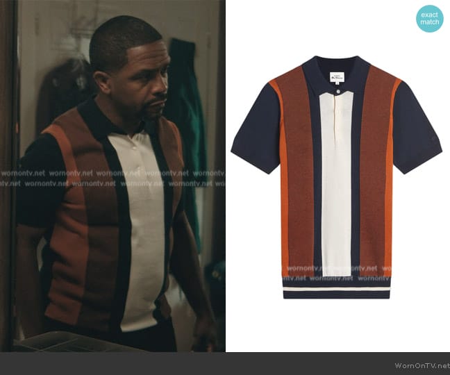 Vertical Navy Stripe Knit Polo buy Ben Sherman worn by (Darnell Robinson) on The Chi
