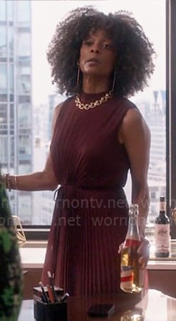 Beverly’s pleated midi dress on So Help Me Todd