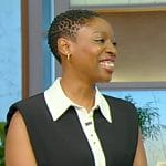 Leanne’s black contrast mini dress on Tamron Hall Show
