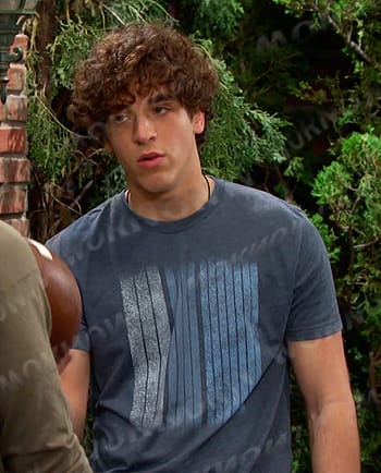 Aaron’s blue graphic print tee on Days of our Lives