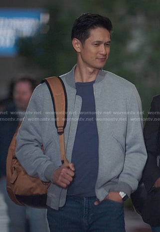 Blue’s grey bomber jacket on Greys Anatomy