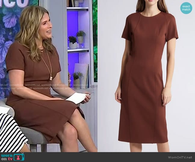 Boss Dukea Midi Sheath Dress in Dark Clay worn by Jenna Bush Hager on Today