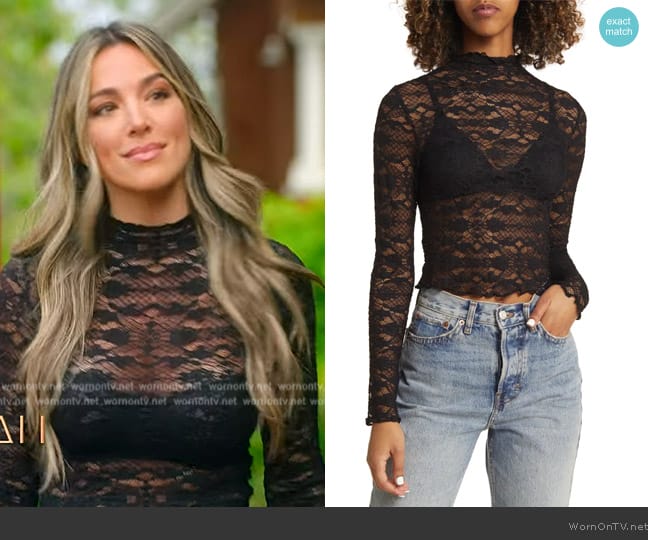Bp. Mock Neck Lace Top worn by Alex Halll (Alex Hall) on Selling the OC