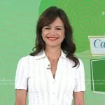 Carla Gugino’s white knit short sleeve top and skirt on Today