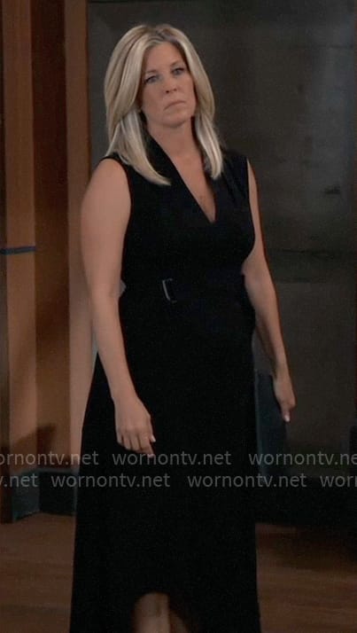 Carly’s black v-neck midi dress with buckles on General Hospital