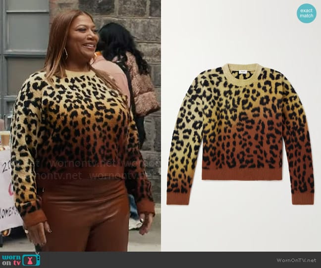 Celine Homme Cropped Leopard-Print Dégradé Brushed Cotton-Blend Sweater worn by Robyn McCall (Queen Latifah) on The Equalizer