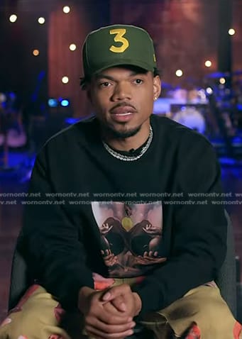 Chance’s black graffiti print sweatshirt on The Voice