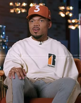 Chance’s white logo print sweatshirt on The Voice