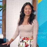 Chi-Lan’s floral pleated maxi skirt on The Talk