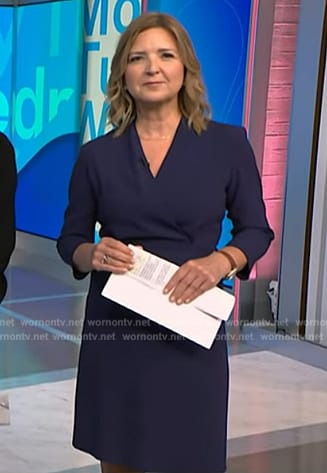 Christine Romans’ navy surplice sheath dress on Today