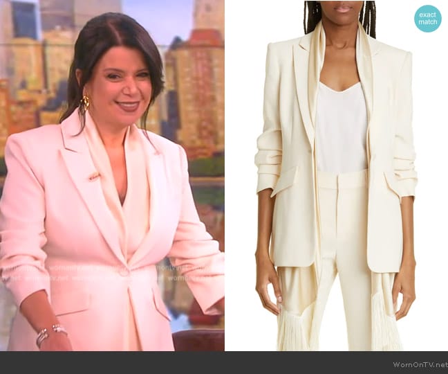 Cinq a Sept Ashlee Ruched Sleeve Blazer worn by Ana Navarro on The View