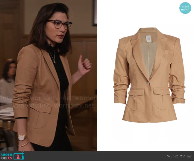 Cinq a Sept Louisa Blazer in Sahara worn by Susan (Inga Schlingmann) on So Help Me Todd
