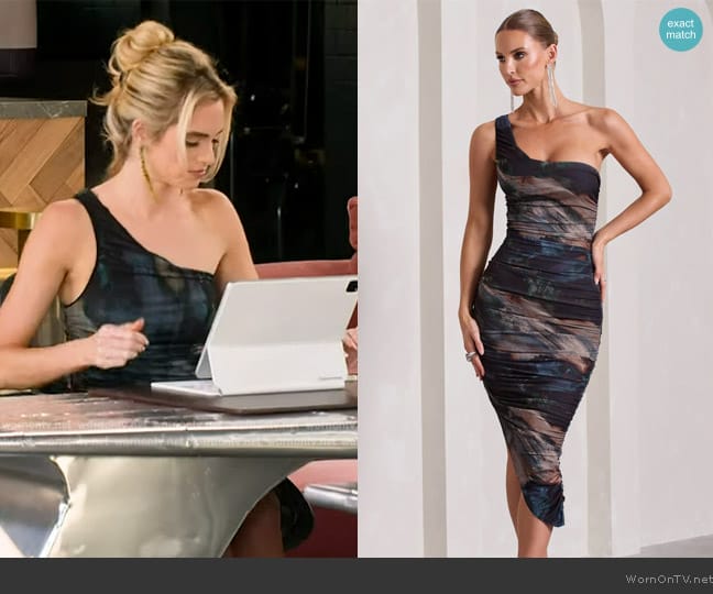 Club L London Late Night Asymmetric One Shoulder Ruched Midi Dress worn by Alexandra Jarvis (Alexandra Jarvis) on Selling the OC