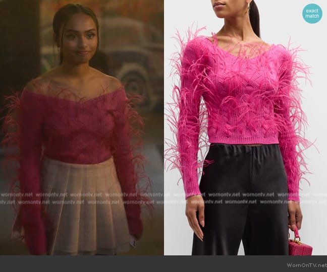 Cult Gaia Danton Feathered Merino Wool Blend Cable Sweater worn by Kiela (Daniella Perkins) on Grown-ish
