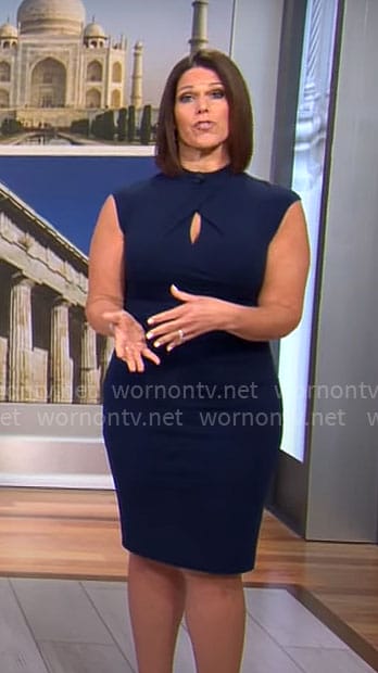 Dana Jacobson’s navy keyhole dress on CBS Mornings
