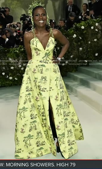 Deborah’s yellow print strapless gown on Good Morning America