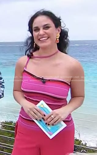 Donna’s pink striped one-shoulder top on Today