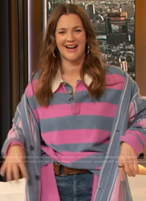 Drew’s blue stripe jersey top on The Drew Barrymore Show