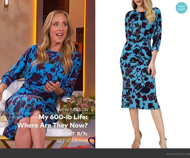 DVF Chrisey Floral Ruched Dress worn by Kim Raver on The Jennifer Hudson Show